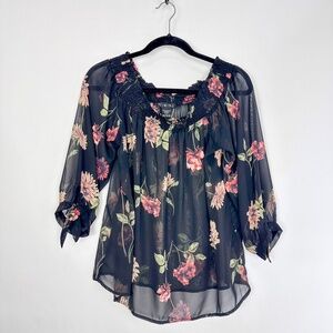 Timing Black Floral Sheer Off The Shoulder Blouse